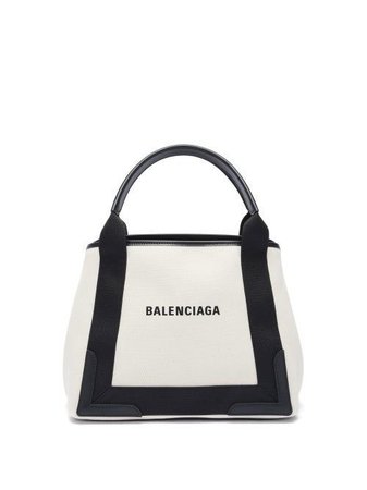 Balenciaga- Cabas S Logo - Print Leather-Trim Canvas Tote Bag