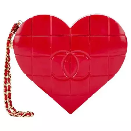 CHANEL Red Lucite Gold Hardware Heart Clutch Evening Top Handle Bag at 1stDibs