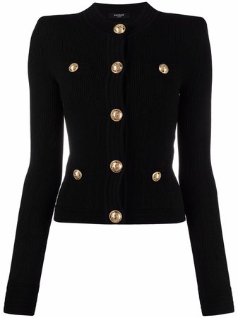 Shop Balmain button-embellished ribbed cardigan with Express Delivery - FARFETCH