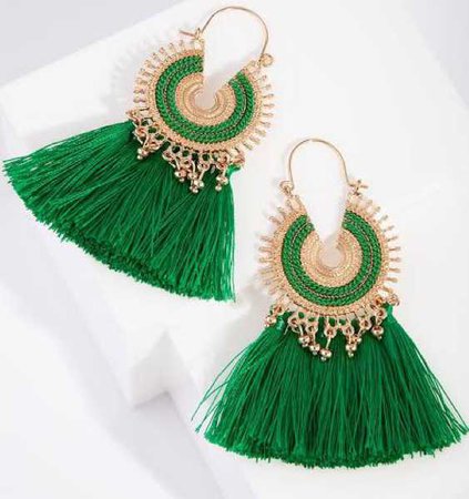 green tassels earrings