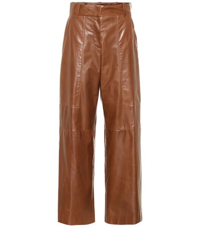 BRUNELLO CUCINELLI High-rise Wide-leg Leather Pants In Brown