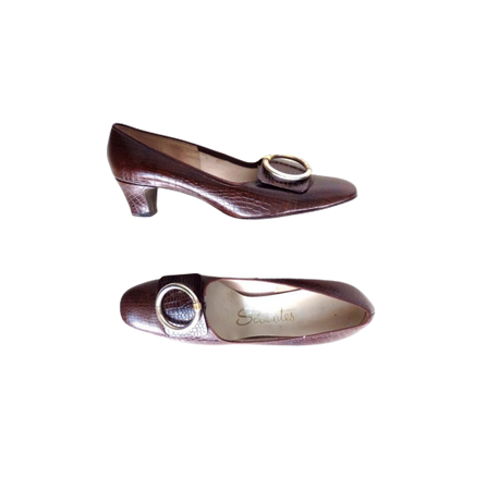 Vintage 1960s Shoes / Mod Shoes / 60s Heels / Faux Alligator Shoes / Size 8