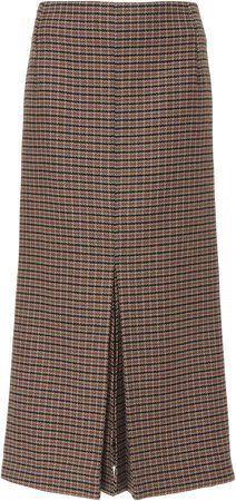 Box Pleat Plaid Tweed Wool Skirt