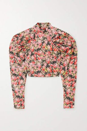 Kim Cropped Floral-print Woven Top - Blush
