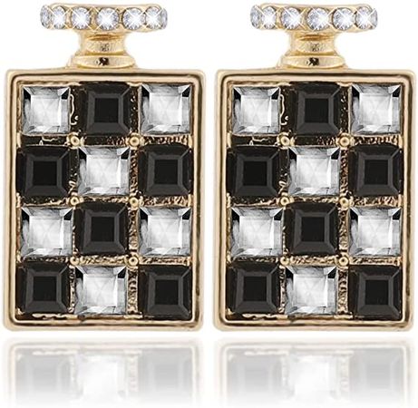 Amazon.com: Black and White Checkered Flag Earrings ，Square Geometric Earrings For Girls, Fashion Party or Everyday Wear (black and white perfume bottle): Clothing, Shoes & Jewelry