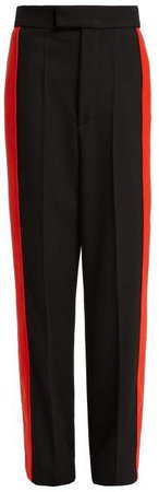 Kwaidan Editions - Side Stripe Wool Twill Trousers - Womens - Black Red