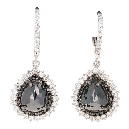 11.02 Carat Black Diamond 14 Karat White Gold Dangle Earrings For Sale at 1stDibs