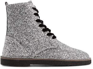 Glittered Leather Ankle Boots - Silver