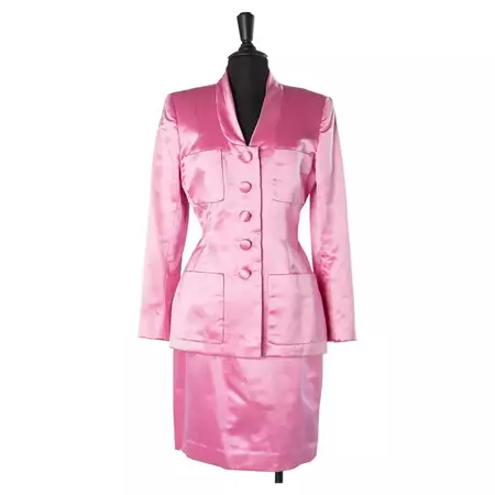 Pink satin skirt-suit Oscar de la Renta for Saks Fifth Avenue For Sale at 1stDibs