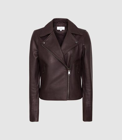 Geo Oxblood Leather Biker Jacket – REISS