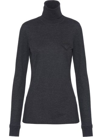 Shop Prada logo-patch roll-neck jumper with Express Delivery - FARFETCH