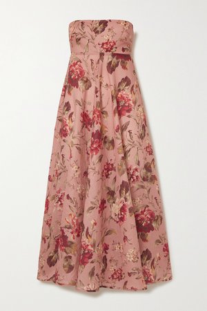 Antique rose Cassia strapless floral-print linen dress | Zimmermann | NET-A-PORTER