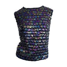 Fabulous 1950s Gene Shelly's Fully Beaded Iridescent Paillettes Silk Blouse Top
