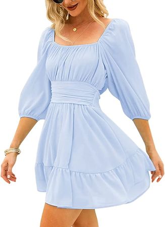 Amazon.com: EXLURA Women's Lantern Sleeve Tie Back Casual Dresses Ruffled Off Shoulder A-Line Vintage Mini Dress : Clothing, Shoes & Jewelry