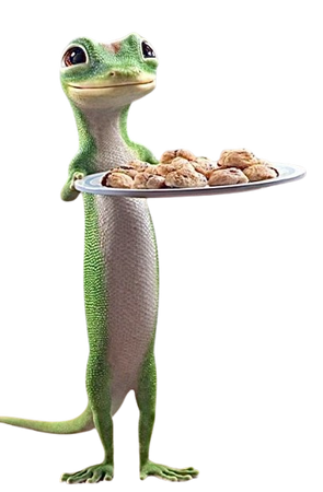 Geico gecko giving a cookie