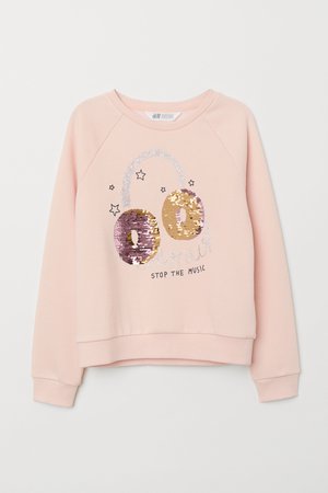 Sweatshirt med paljetter - Puderrosa/Donut stop the music - BARN | H&M SE