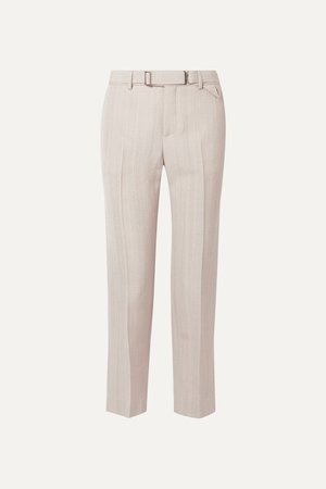 Beige Belted cropped woven straight-leg pants | Bottega Veneta | NET-A-PORTER
