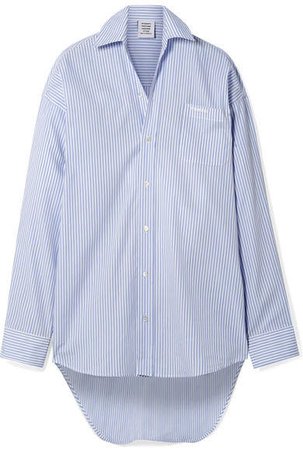Oversized Embroidered Striped Cotton-poplin Shirt - Blue