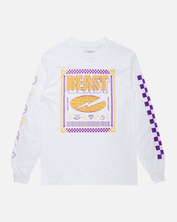 MrBeast 'Checkered Beast' Long Sleeve Tee - White | MrBeast Official