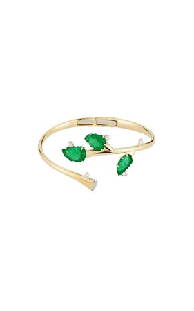 Muzo Branch Emerald And Diamond 18k Gold Cuff By Renna | Moda Operandi