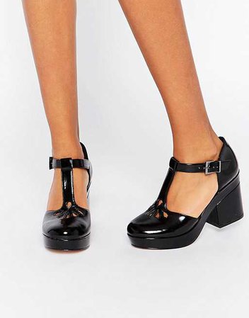 asos black patent t bar chunky heels