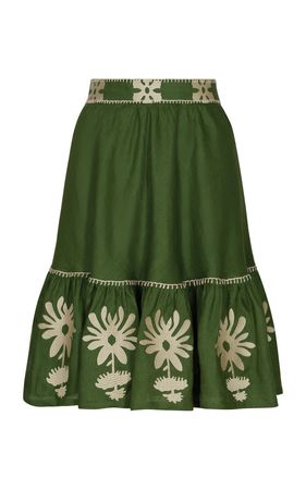 Mulata Embroidered Linen Midi Skirt By Andres Otalora | Moda Operandi
