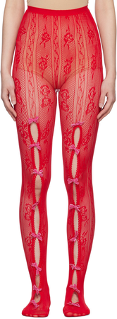 tights red with pink bows