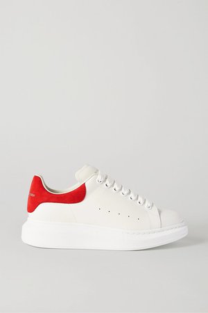 Suede-trimmed Leather Exaggerated-sole Sneakers - White