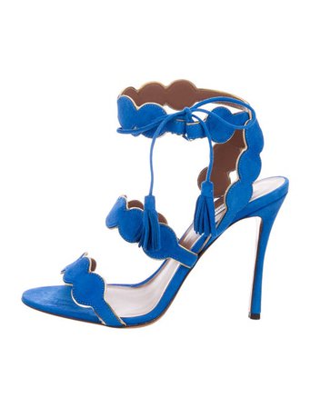 Tabitha Simmons Suede Tassels trim royal blue Accents Sandals - Shoes - TAB28251 | The RealReal