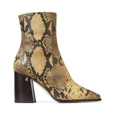 Dijon Snake Printed Leather Block Heel Ankle Boots with JC emblem | BRYELLE 85| Autumn-Winter 2020 | JIMMY CHOO