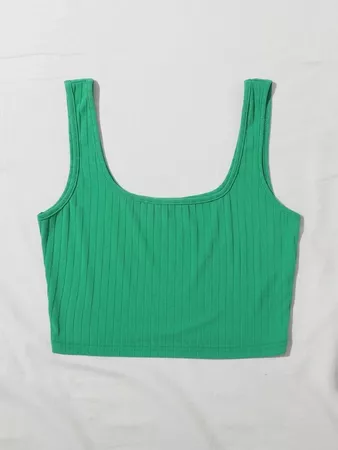 Solid Rib-knit Crop Tank Top | SHEIN USA green