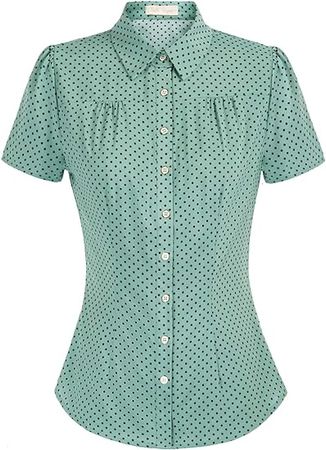 Belle Poque Women's Polka Dots Shirt Tops 1950s Retro Short Sleeve Blouse Tops at Amazon Women’s Clothing store