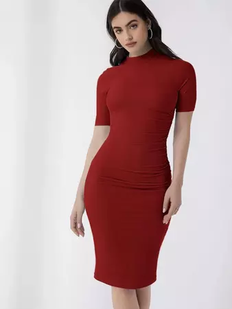 SHEIN Felegant Mock Neck Solid Bodycon Dress | SHEIN USA