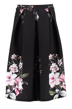 Dark Floral Box Pleat Midi Skirt | Boohoo
