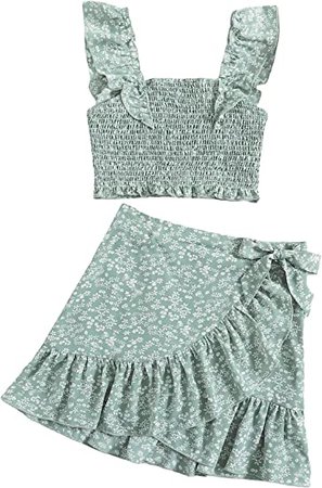Amazon.com: Romwe Girl's 2 Piece Outfits Ditsy Floral Sleeveless Crop Tank Top and Skirt Set: Clothing, Shoes & Jewelry