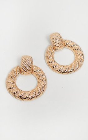 Gold Textured Drop Hoop Earrings | PrettyLittleThing