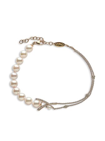 Yoko London 18kt Yellow Gold Sleek Akoya Pearl Diamond Bracelet - Farfetch