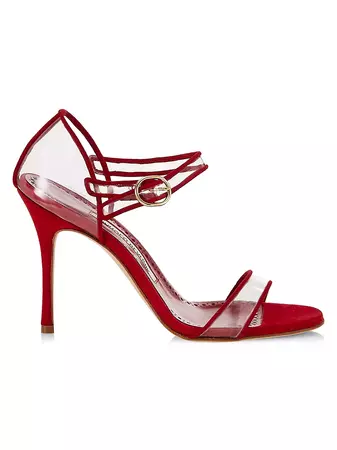 Shop Manolo Blahnik Fersen 105MM Suede-Trimmed PVC Sandals | Saks Fifth Avenue