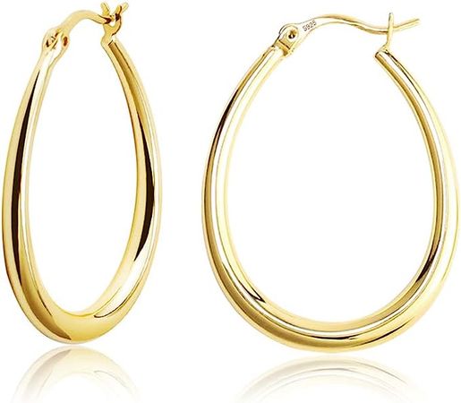 Amazon.com: 14K Gold Oval Hoop Earrings for Women 925 Sterling Silver Post Hypoallergenic Hoops Earrings for Jewelry Gifts: Clothing, Shoes & Jewelry