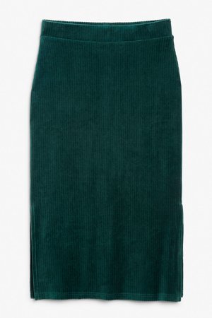 Ribbed velour midi skirt - Green - Midi skirts - Monki WW