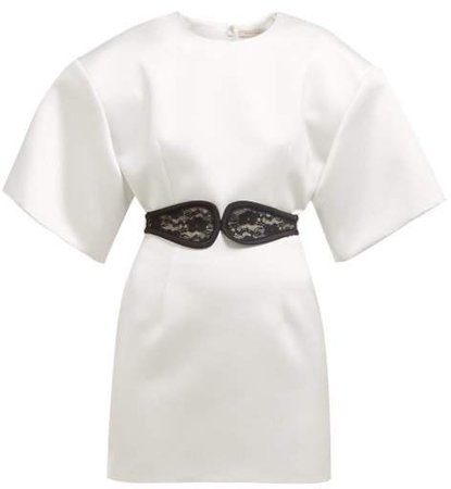 Lace Belt Duchess Satin Mini Dress - Womens - White