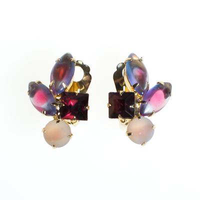 Vintage Earrings, Purple Rhinestone, Pink and Blue Gemstones, White Ge - Vintage Meet Modern