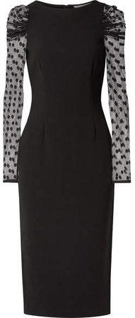 Harper Crepe And Swiss-dot Tulle Midi Dress - Black