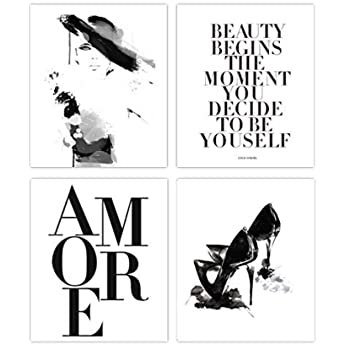 Amazon.com: Heimlich Premium Set of Prints | UNFRAMED |Stylish Photo and Quote Prints Fashion Wall Decor | Glam Wall Decor for Living Room and Bedroom - 4 x (11x17in) | WITHOUT Frames » Coco «: Posters & Prints