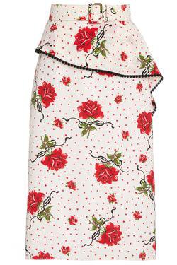 Rodarte Red Rose Replum Ruffle Silk Skirt