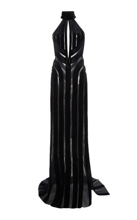 Paneled Halterneck Tulle-Velvet Gown By Tom Ford | Moda Operandi