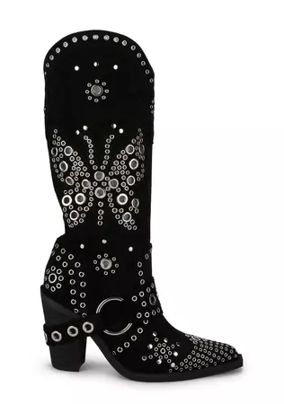 Current Mood Current Mood Faux Suede Butterfly Grommet Cowboy Boots - Black – Dolls Kill