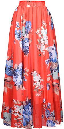 Women's Blossom Floral Chiffon Maxi Long Skirt