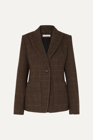 Checked Wool-blend Blazer - Brown