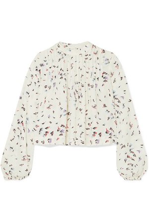 GANNI | Cropped pintucked floral-print crepe blouse | NET-A-PORTER.COM
